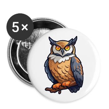Great Horned Owl Cartoon Kawaii Illustration - Buttons large 2.2''/56 mm (5-pack) - white - Front