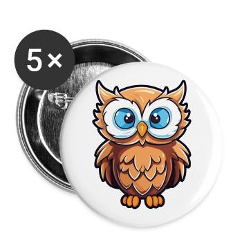 Owl Cartoon Kawaii Watercolor Illustration - Buttons large 2.2''/56 mm (5-pack) - white - Front
