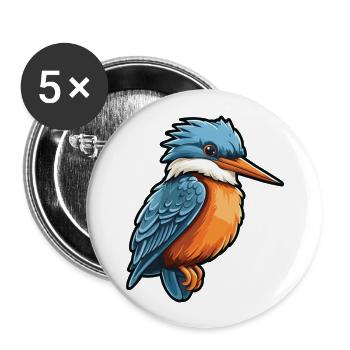 Eisvogel-Karikatur-Kawaii-Aquarell-Illustration - Buttons groß 56 mm (5er Pack) - Weiß - Vorne