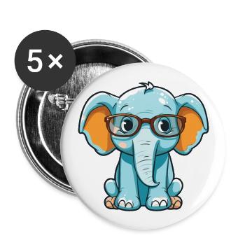 Elefant mit Brille Cartoon Kawaii Illustration - Buttons groß 56 mm (5er Pack) - Weiß - Vorne