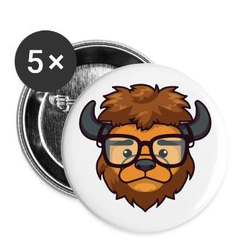 Bison portant des lunettes Dessin animé Kawaii Illustration - Lot de 5 grands badges (56 mm) - blanc - Devant