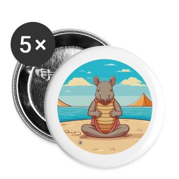 Armadillo Cartoon Yoga Beach Summer Illustration - Buttons large 2.2''/56 mm (5-pack) - white - Front