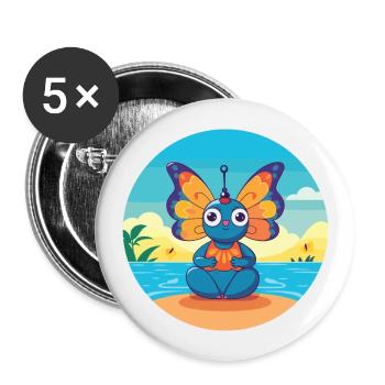 Schmetterlingskarikatur Yoga Strand Sommer Illustration - Buttons groß 56 mm (5er Pack) - Weiß - Vorne