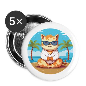 Cat Cartoon Yoga Beach Summer Illustration - Buttons large 2.2''/56 mm (5-pack) - white - Front