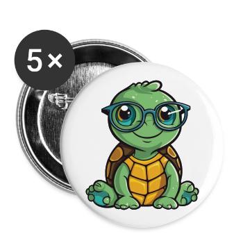 Schildkröte mit Brille Karikatur Kawaii Illustration - Buttons groß 56 mm (5er Pack) - Weiß - Vorne