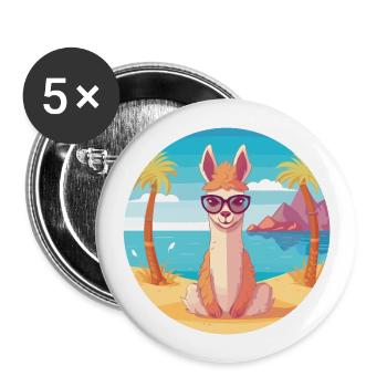 Lama-Karikatur-Yoga-Strand-Sommer-Illustration - Buttons groß 56 mm (5er Pack) - Weiß - Vorne