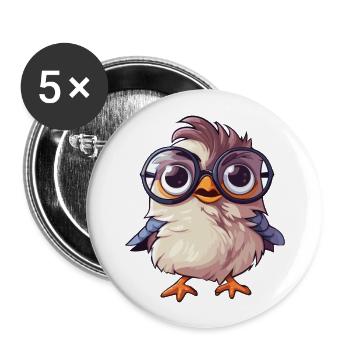 Sparrow With Glasses Cartoon Kawaii Illustration - Buttons large 2.2''/56 mm (5-pack) - white - Front