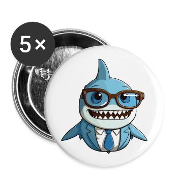 Shark Wearing Glasses Cartoon Kawaii Illustration - Buttons large 2.2''/56 mm (5-pack) - white - Front