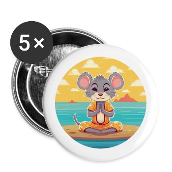 Maus-Karikatur-Yoga-Strand-Sommer-Illustration - Buttons groß 56 mm (5er Pack) - Weiß - Vorne