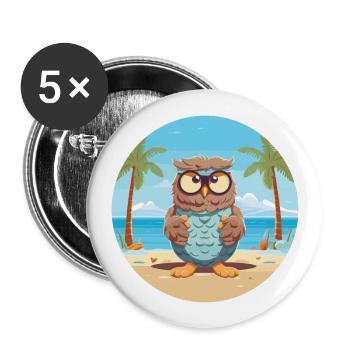 Owl Cartoon Yoga Beach Summer Illustration - Buttons large 2.2''/56 mm (5-pack) - white - Front
