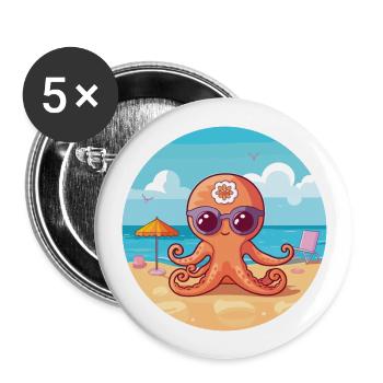 Oktopus-Karikatur-Yoga-Strand-Sommer-Illustration - Buttons groß 56 mm (5er Pack) - Weiß - Vorne