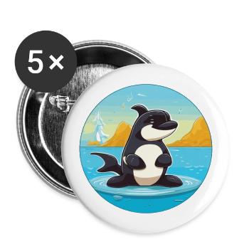 Orca Cartoon Yoga Beach Summer Illustration - Buttons large 2.2''/56 mm (5-pack) - white - Front