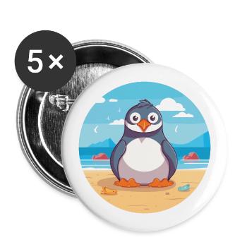 Pinguin-Karikatur-Yoga-Strand-Sommer-Illustration - Buttons groß 56 mm (5er Pack) - Weiß - Vorne