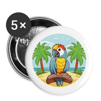Papageien-Karikatur-Yoga-Strand-Sommer-Illustration - Buttons groß 56 mm (5er Pack) - Weiß - Vorne