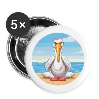 Pelican Cartoon Yoga Beach Summer Illustration - Buttons large 2.2''/56 mm (5-pack) - white - Front