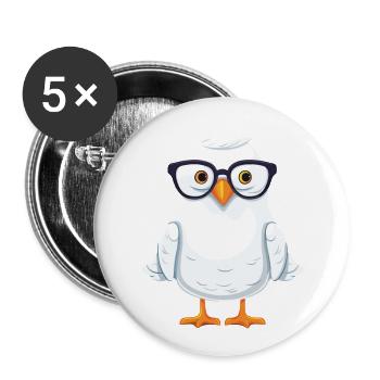 Seagull With Glasses Cartoon Kawaii Illustration - Buttons large 2.2''/56 mm (5-pack) - white - Front