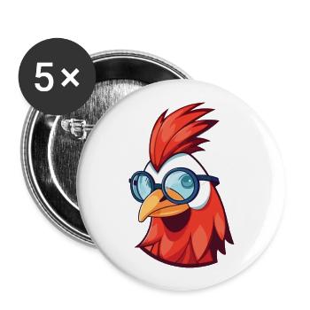 Rooster With Glasses Cartoon Kawaii Illustration - Buttons large 2.2''/56 mm (5-pack) - white - Front