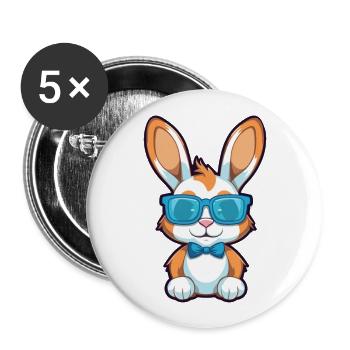 Rabbit Wearing Glasses Cartoon Kawaii Illustration - Buttons large 2.2''/56 mm (5-pack) - white - Front