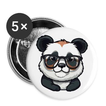 Panda portant des lunettes Cartoon Kawaii Illustration - Lot de 5 grands badges (56 mm) - blanc - Devant