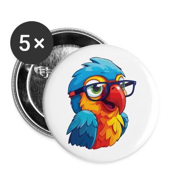 Papagei mit Brille Cartoon Kawaii Illustration - Buttons groß 56 mm (5er Pack) - Weiß - Vorne