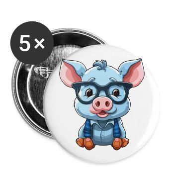 Pig Wearing Glasses Cartoon Kawaii Illustration - Buttons large 2.2''/56 mm (5-pack) - white - Front