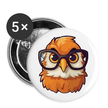 Hawk Wearing Glasses Cartoon Kawaii Illustration - Buttons large 2.2''/56 mm (5-pack) - white - Front