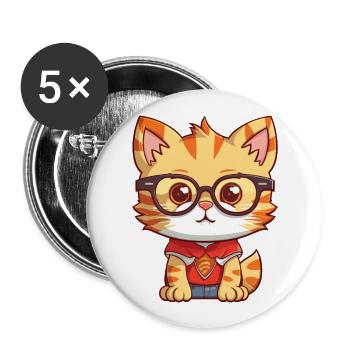 Kätzchen mit Brille Cartoon Kawaii Illustration - Buttons groß 56 mm (5er Pack) - Weiß - Vorne