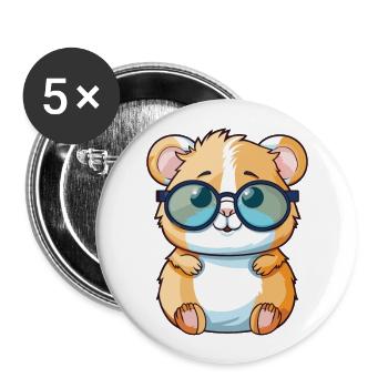 Hamster mit Brille Cartoon Kawaii Illustration - Buttons groß 56 mm (5er Pack) - Weiß - Vorne