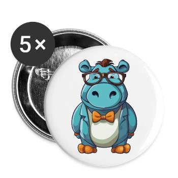 Nilpferd-Karikatur Kawaii Bunte Illustration - Buttons groß 56 mm (5er Pack) - Weiß - Vorne