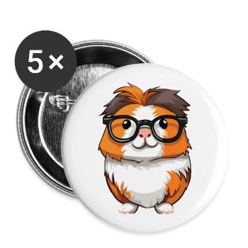 Guinea Pig With Glasses Cartoon Kawaii Illustratio - Buttons large 2.2''/56 mm (5-pack) - white - Front