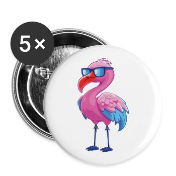 Flamingo With Glasses Cartoon Kawaii Illustration - Buttons large 2.2''/56 mm (5-pack) - white - Front