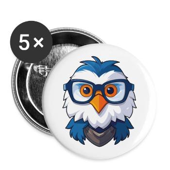 Adler mit Brille Cartoon Kawaii Illustration - Buttons groß 56 mm (5er Pack) - Weiß - Vorne