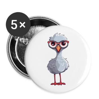 Grue portant des lunettes Dessin animé Kawaii Illustration - Lot de 5 grands badges (56 mm) - blanc - Devant