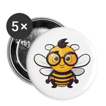 Bee Wearing Glasses Cartoon Kawaii Illustration - Buttons large 2.2''/56 mm (5-pack) - white - Front