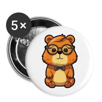 Biber trägt Brille Cartoon Kawaii Illustration - Buttons groß 56 mm (5er Pack) - Weiß - Vorne
