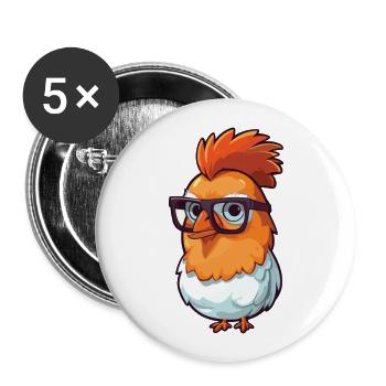 Huhn Mit Brille Cartoon Kawaii Illustration - Buttons groß 56 mm (5er Pack) - Weiß - Vorne