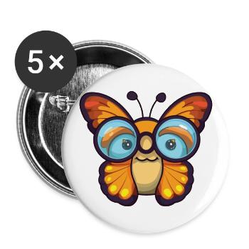 Schmetterling mit Brille Cartoon Kawaii Illustration - Buttons groß 56 mm (5er Pack) - Weiß - Vorne