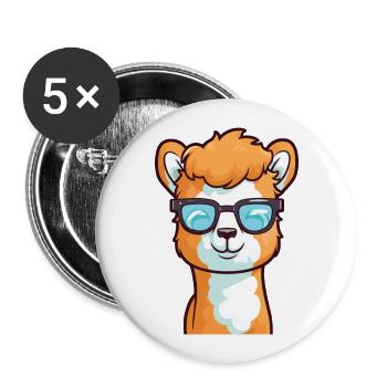Alpaca Wearing Glasses Cartoon Kawaii Illustration - Buttons large 2.2''/56 mm (5-pack) - white - Front