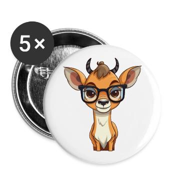 Antelope With Glasses Cartoon Kawaii Illustration - Buttons large 2.2''/56 mm (5-pack) - white - Front