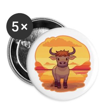 Bull Funny Cartoon Kawaii Beach Illustration - Buttons large 2.2''/56 mm (5-pack) - white - Front