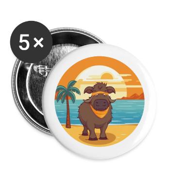 Buffalo Lustige Karikatur Kawaii Strand Illustration - Buttons groß 56 mm (5er Pack) - Weiß - Vorne