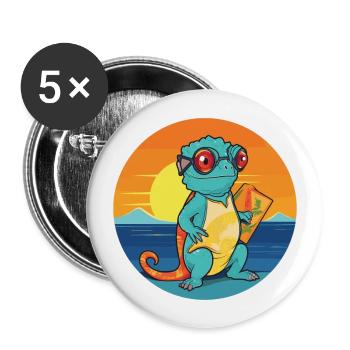Chameleon Funny Cartoon Kawaii Beach Illustration - Buttons large 2.2''/56 mm (5-pack) - white - Front
