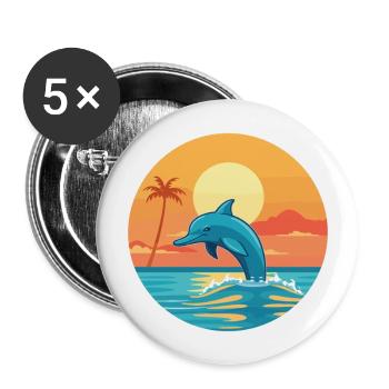 Delfin Lustige Karikatur Kawaii Strand Illustration - Buttons groß 56 mm (5er Pack) - Weiß - Vorne