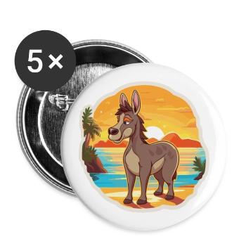 Donkey Funny Cartoon Kawaii Beach Illustration - Buttons large 2.2''/56 mm (5-pack) - white - Front