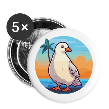 Dove Funny Cartoon Kawaii Beach Illustration - Lot de 5 grands badges (56 mm) - blanc - Devant