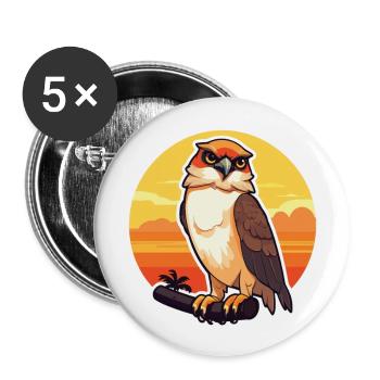 Falcon Funny Cartoon Kawaii Beach Illustration - Buttons large 2.2''/56 mm (5-pack) - white - Front