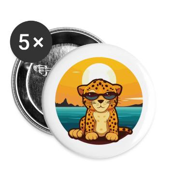 Leopard Funny Cartoon Kawaii Beach Illustration - Buttons large 2.2''/56 mm (5-pack) - white - Front