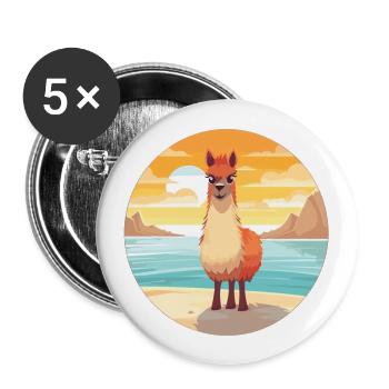 Llama Funny Cartoon Kawaii Beach Illustration - Buttons large 2.2''/56 mm (5-pack) - white - Front