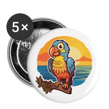 Papagei Lustige Karikatur Kawaii Strand Illustration - Buttons groß 56 mm (5er Pack) - Weiß - Vorne