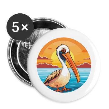 Pelican Funny Cartoon Kawaii Beach Illustration - Buttons large 2.2''/56 mm (5-pack) - white - Front